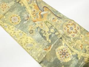 引箔鳳凰に華文・花鳥・花唐草模様織出し袋帯